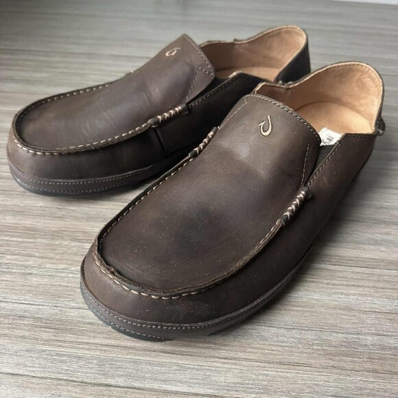 OluKai Moloa Men’s Nubuck Slip-on Loafers Shoes $140 in Dk Wood Dk Java - Picture 3 of 16